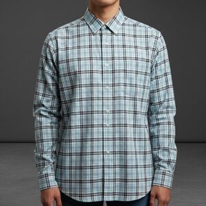 Jos. A. Bank Traveler’s Collection Light Blue Plaid Button-Down Shirt Size M